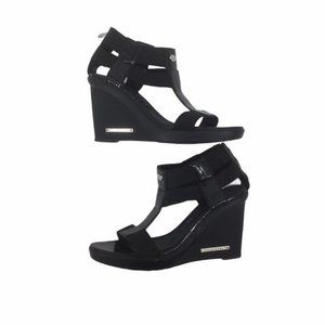 Solo Soprani Black T-Strap Wedge Sandal Size 37